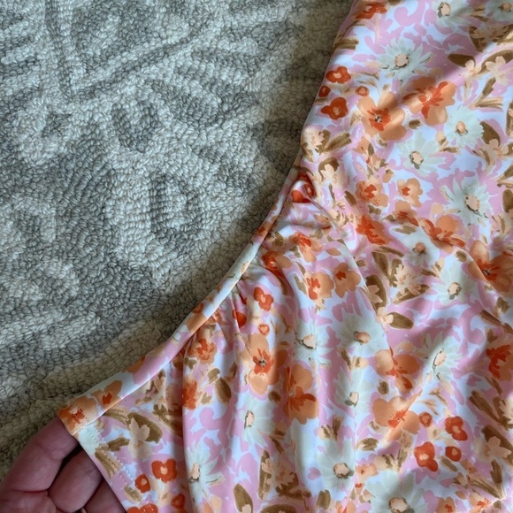 Kona Sol One Piece Swimsuit Floral Pink Orange Lightly Padded Ruched Size L - Picture 3 of 8